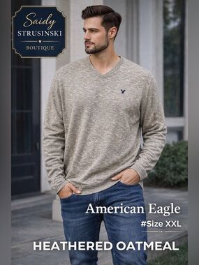 American Eagle Outfitters Classic Fit V-Neck heather gray Sweater XXL